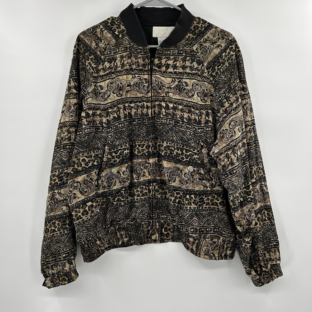 Vintage Cache‎ Womens Silk Bomber Jacket Size M Boho Artsy Ecclectic Tribal